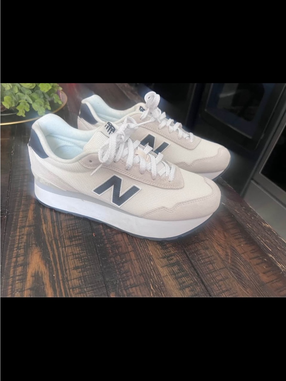 New Balance Cream and Navy Platform Runner Sneakers
